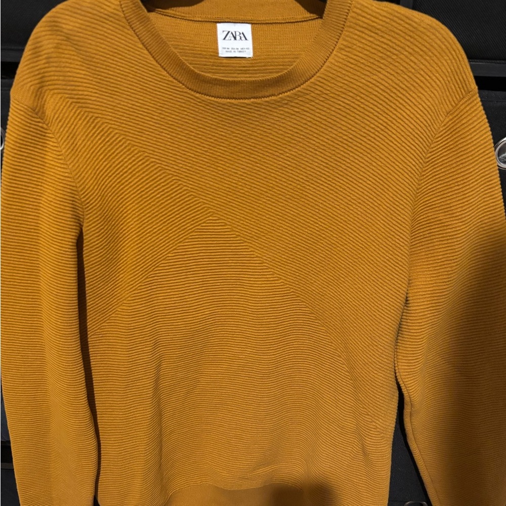 Zara Yellow Crew Neck Sweater Ribbed Knit